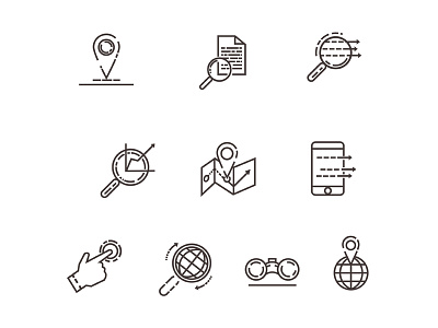 Icons Search business design help icons infographics information linear design linear icons query question route search vector