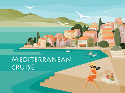 Mediterranean Cruise art character concept cruise design flat illustration illustrator landing page mediterranean sea recreation tourism travel vector