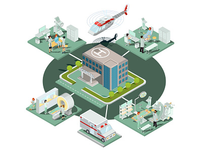 Hospital ambulance art car clinic concept design hospital illustration illustrator infographics isometric medicine pharmacy set transportation vector