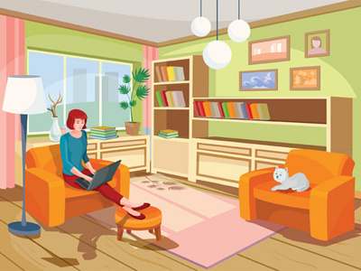 Room art cat character concept design flat freelance freelancer furniture home illustration illustrator interior people room vector work