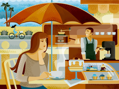 Cafe art character coffee concept design flat geometric illustration illustrator people rest sea vector