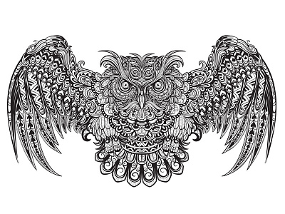 Owl art bird black and white coloring doodle eagle owl graphics illustration illustrator line owl stroke tattoo vector