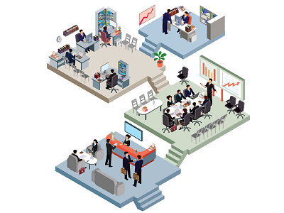 Business Office Isometric art business concept design illustration illustrator infographics isometric level management manager meeting office people room vector work