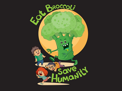 Eat Broccoli Save Humanity art broccoli character concept design diet flat food humor illustration illustrator t shirt vector vegetables vegetarian