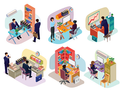 Isometric People In The Office art business character concept design flat graphics icon icons illustration illustrator infographics isometric manager office people set vector