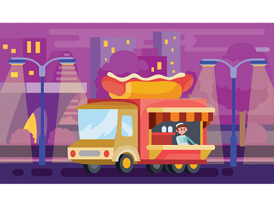 Fast Food Truck Hot Dog art business car character city concept design flat illustration illustrator infographics people vector