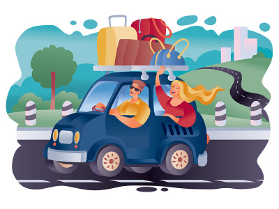 Tourists art car character concept design flat illustration illustrator people vector