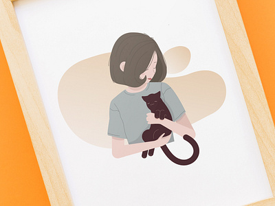 Girl with a cat cat fiendship flat girl girl illustration girl with cat illustration pet pet illustration vector