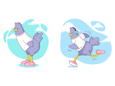 Funny Pigeon character design cute illustration cute pegion flat illustration pegion vector