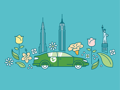 Zipcar New York City earth day flowers illustration line art new york city nyc vector zipcar