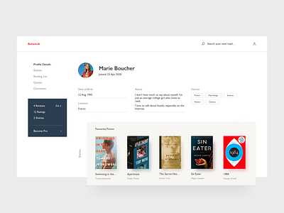 Daily UI #6: User's Profile account book books collection dailyui dailyuichallenge dashboard list minimalism profile reading reading app red ui utopia web web design website