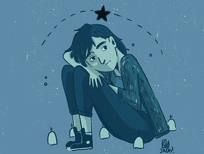 Black star art azul blue boy charactedesign doodle draw graveyard illustration sketch star young