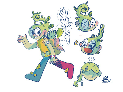 Plant boy boy charactedesign comic doodle fairy farmer green illustration kids. editorial naif