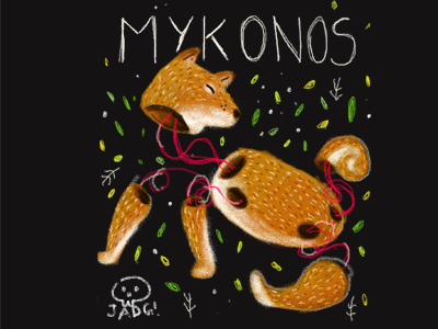 Mykonos akita dog doodle illustration