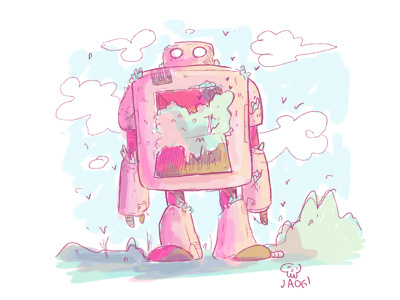 Robot charactedesign doodle illustration kids. editorial nature pink robot sketch
