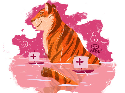 Big Cat art charactedesign comic doodle illustration kids. editorial naif pink sketch tiger