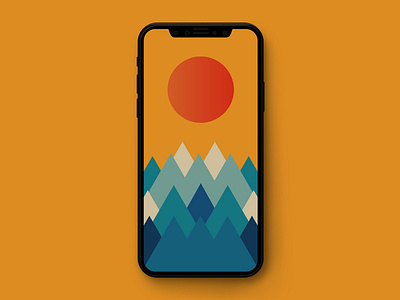 Mountains Wallpaper (iPhone and Android) android art background blue color design download flat galaxy gradient illustration iphone iphone x mountain orange samsung galaxy sky sun wallpaper yellow