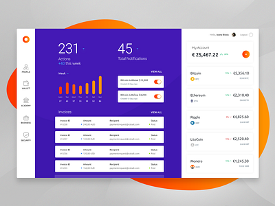 Analytics Dashboard application coin conversion crypto currency dashboard design icon invoice statistics ui ux vector