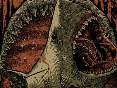 "Jaws" Sep/2013 digital illustration pestmeester photoshop shark shirt design silk screen