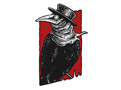 Pestmeester art brand crow illustration logo pen and ink pestmeester plague doctor
