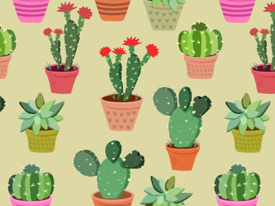 fun illustration pattern with cactus on pot element cactus fun illustration plant pot seamless pattern
