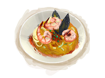 drawing of seafood noodle adobe photoshop cuisine digital painting eat food illustration meal noodle seafood