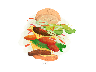 flying burger adobe photoshop burger digital painting drawing food illustration sandwhich
