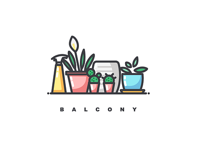 balcony character illustration outline plant plant illustration stroke the balcony the cactus the garden