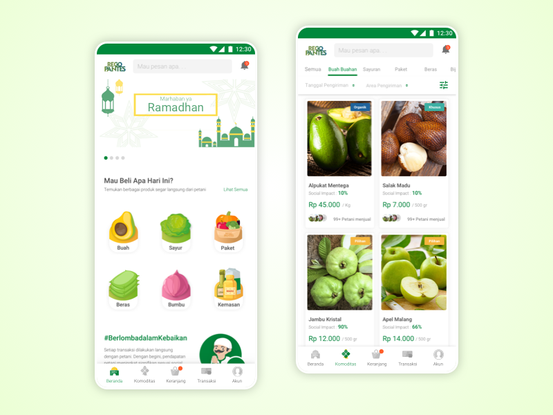 RegoPantes (Ramadhan Version) fresh agricultural fruit flat design mobile apps app mobile ux ui ramadhan regopantes market shop ecommerce vegetable fruits fruits and vegetables online