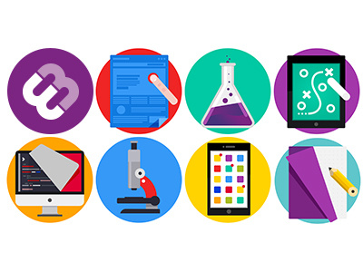 Icons code competencies creative flat ish icons lab mobile services strategy technical testing ux