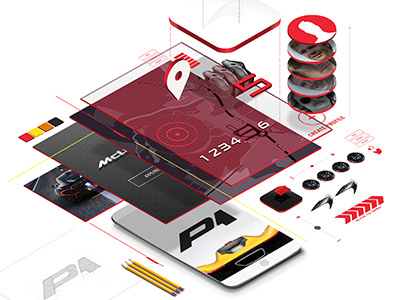 More Isometric-ish layering app automotive casestudy layout red