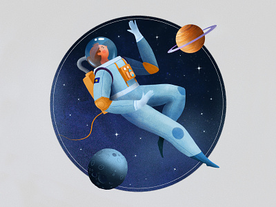 Space Walk astronaut blue character character design color colour illustration illustrative outer space planets sketch space spacewalk stars woman