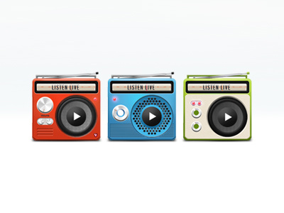 More Radios app blue buttons green icons radios red speakers
