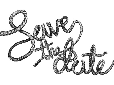 Save the date black illustration knot pencil rope savethedate white
