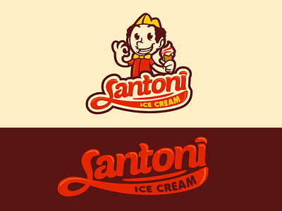 Santoni Ice Cream custom logo hand lettering ice cream logo logodesign mascot logo red retro logo vintage logo