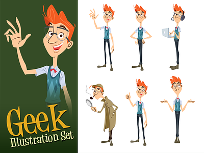 Geek Illustration Set cartoon cartoon geek character design geek geek character geek mascot nerd nerd character nerd mascot