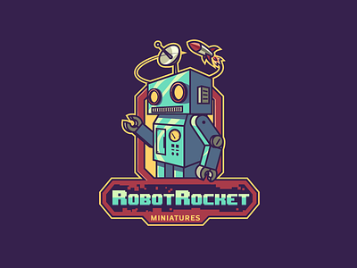 RobotRocket Miniatures Logo Design character design illustration mascot mascot design retro logo robot robot illustration rocket