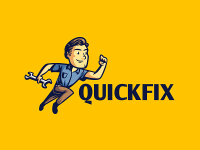 QuickFix cartoon character character design fast fix handyman illustration logo logo design mascot mascot design mechanic repairman retro retro logo run running