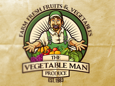 The Vegetable Man Vintage Logo andymonstart badge cream emblem emblem badge farm farm logo logo logos retro retro vintage vegetables vintage