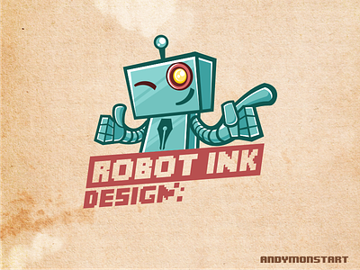 Robot Ink Design andymonstart logo logodesign logos nice nice logo retro robot robot simple simple logo design vintage vintage logo