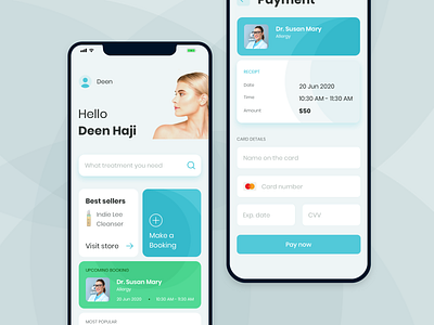 Skin Care Clinic App 🧑🏼 app beautiful clean design grid health healthcare mobile mobile app turquoise ui ux