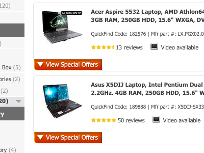 Search Results Special Offers tab dropdown ebuyer search special offers tab