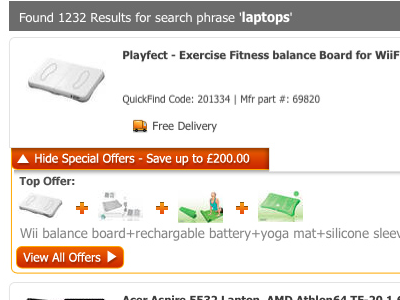 Slide out for Search Results "Special Offers" dropdown ebuyer search special offers tab
