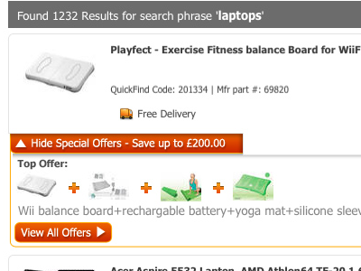 Slide out for Search Results "Special Offers"