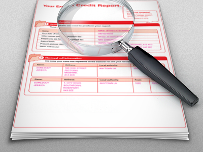Intro Screen - Reflections Sorted credit report grey magnifying glass paper red