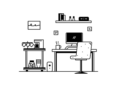 Comfy workplace in winter (3/7 versions) art design flat illustration illustrator line line art lineart minimal ui vector