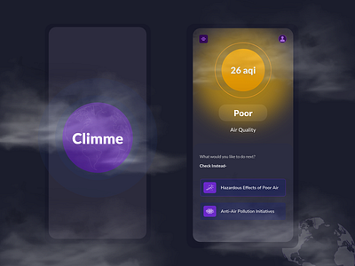 Climme- Real Time Air Quality Tracking App Concept air pollution air pollution app air pollution tracking app design clean design environment environmental pollution human centric design interaction design interface design minimal mobile nature trending ui ui design uiux user centric app user experience