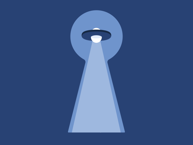 U.F.O. abduction animation design flat illustration key keyhole light scary ufo vector