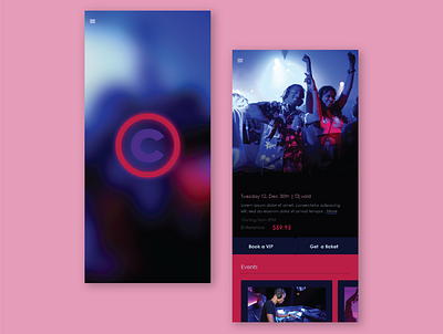Night Clubs and Evening events app sample mobile app mobile ui ui uiux ux
