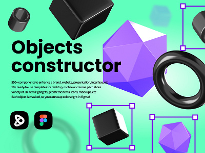Abstract objects scene constructor 3d branding color swap components constructor figma hero hex illustration image interface interface icons item landing presentation scene template ui kit webdesign website